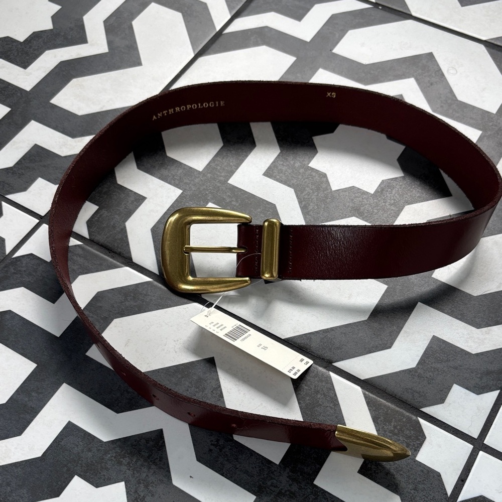 Anthropologie Women's Brown Belt with Gold Buckle
